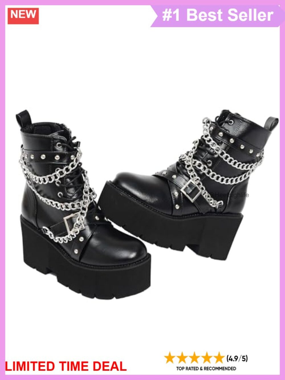Platform Combat Booties Vegan PU Leather Chunky Ankle Boots